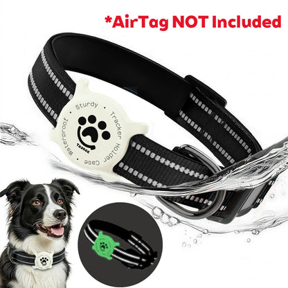 Taakcc Reflective Dog Collar with Luminous AirTag Holder, Waterproof Soft Padding, and Safety Buckle - AirTag Tracker Case for Dogs