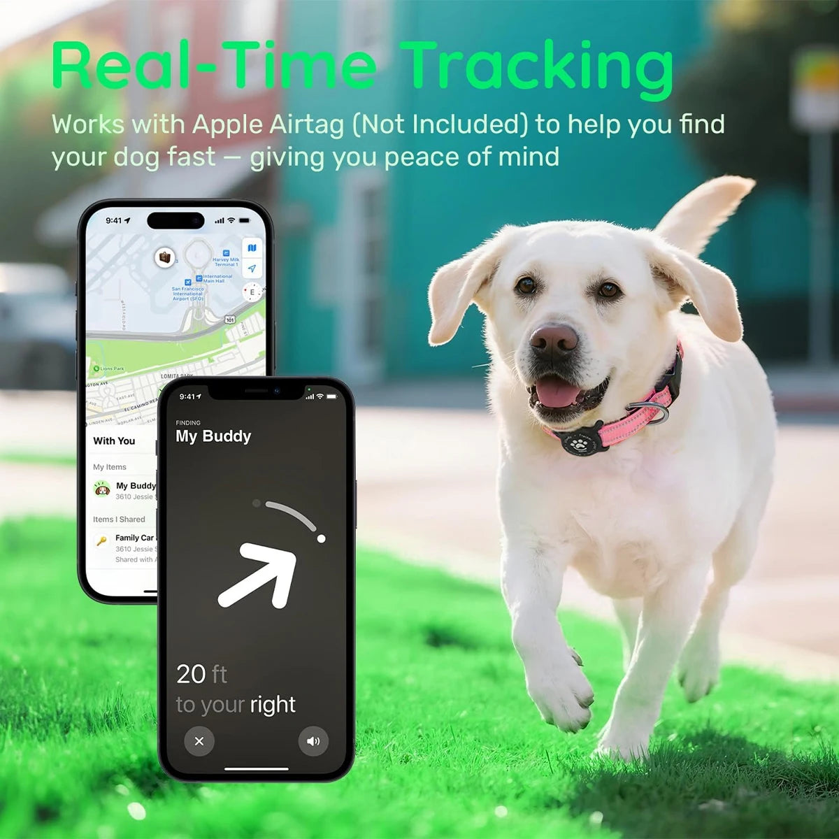 Taakcc Reflective Dog Collar with Luminous AirTag Holder, Waterproof Soft Padding, and Safety Buckle - AirTag Tracker Case for Dogs