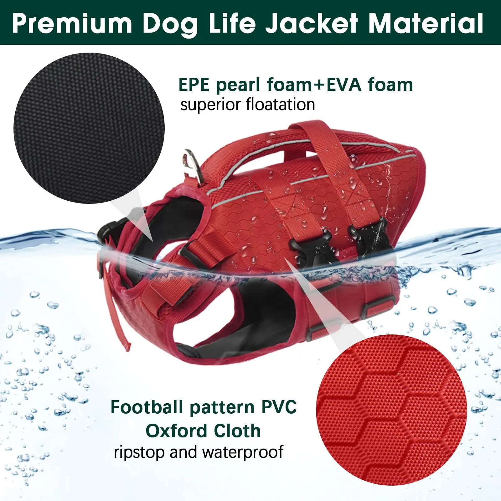 Kuoser Dog Life Jacket High Buoyancy, Reflective Dog Life Vest for Swimming Boating, Adjustable Small Medium Large Dog Lifejacket, Lightweight Dog Life Preserver Rescue Handle Spring Summer Pool