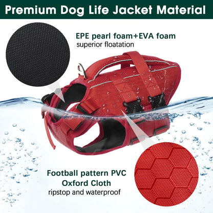 Kuoser Dog Life Jacket High Buoyancy, Reflective Dog Life Vest for Swimming Boating, Adjustable Small Medium Large Dog Lifejacket, Lightweight Dog Life Preserver Rescue Handle Spring Summer Pool
