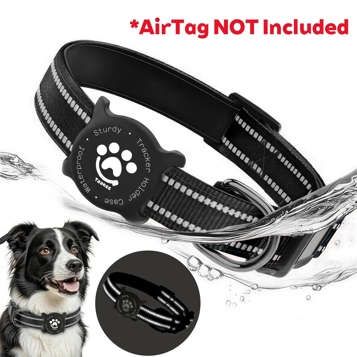 Taakcc Reflective Dog Collar with Luminous AirTag Holder, Waterproof Soft Padding, and Safety Buckle - AirTag Tracker Case for Dogs