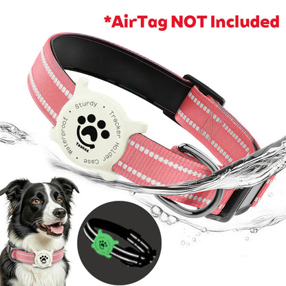 Taakcc Reflective Dog Collar with Luminous AirTag Holder, Waterproof Soft Padding, and Safety Buckle - AirTag Tracker Case for Dogs