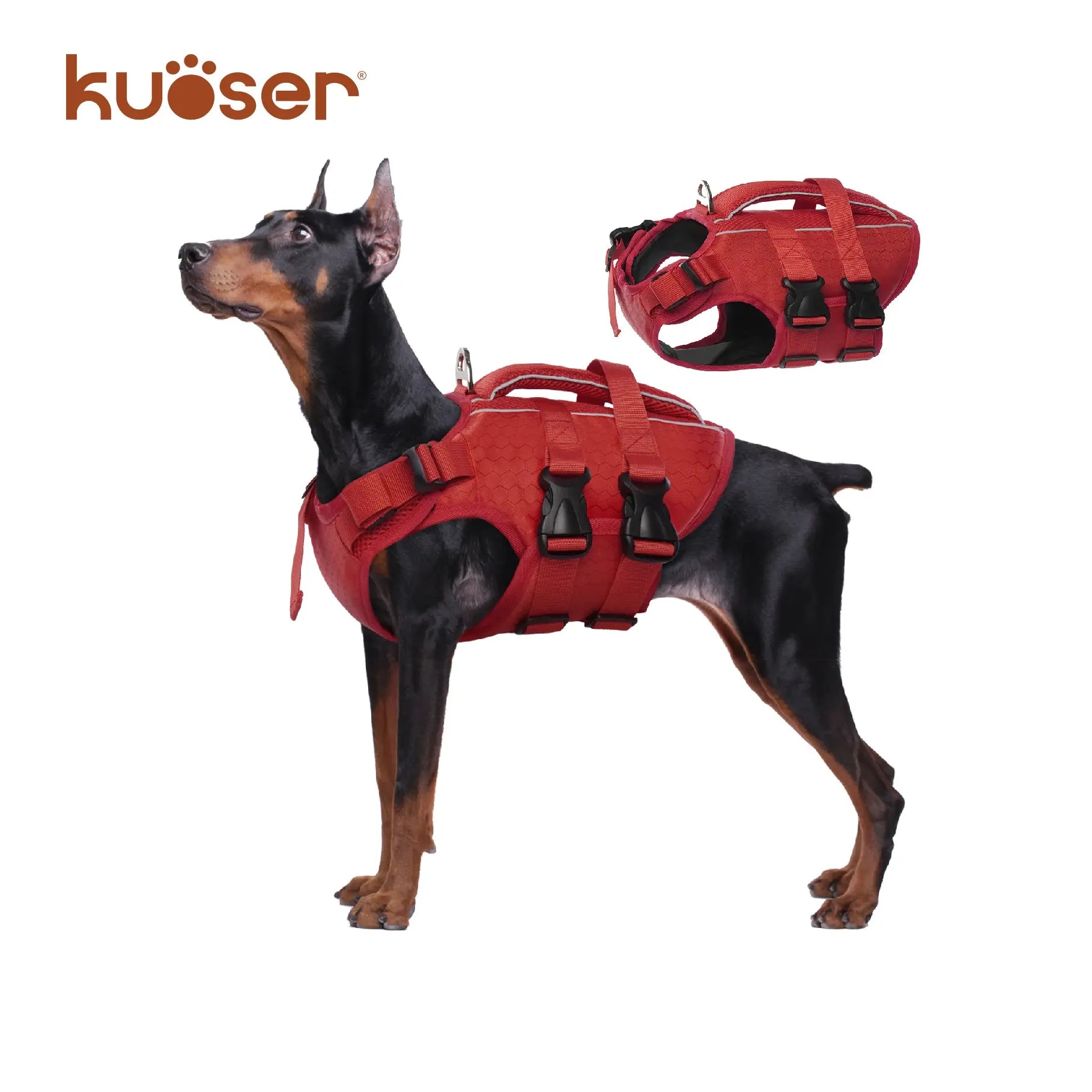 Kuoser Dog Life Jacket High Buoyancy, Reflective Dog Life Vest for Swimming Boating, Adjustable Small Medium Large Dog Lifejacket, Lightweight Dog Life Preserver Rescue Handle Spring Summer Pool