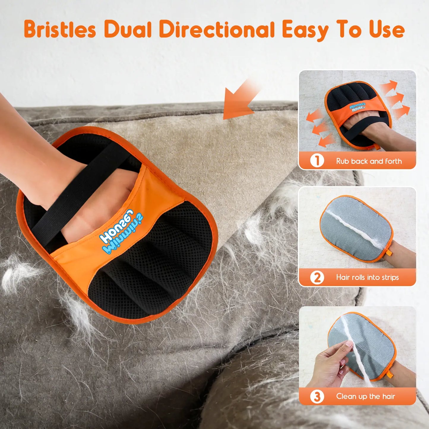 Minmin'S House Pet Hair Removal Glove for Cats & Dogs, Upgraded Five-Finger Electrostatic Pet Hair Glove, Reusable Magic Brush Pet Hair Remover Tool for Laundry, Couch, Carpet, Car Seat