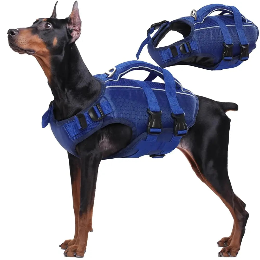 Kuoser Dog Life Jacket High Buoyancy, Reflective Dog Life Vest for Swimming Boating, Adjustable Small Medium Large Dog Lifejacket, Lightweight Dog Life Preserver Rescue Handle Spring Summer Pool