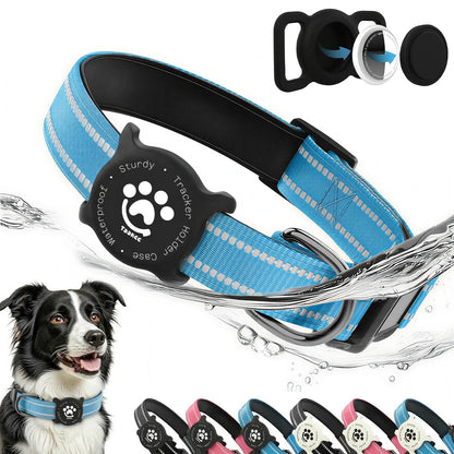 Taakcc Reflective Dog Collar with Luminous AirTag Holder, Waterproof Soft Padding, and Safety Buckle - AirTag Tracker Case for Dogs
