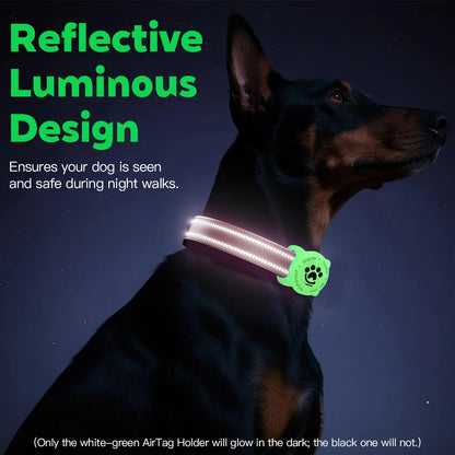 Taakcc Reflective Dog Collar with Luminous AirTag Holder, Waterproof Soft Padding, and Safety Buckle - AirTag Tracker Case for Dogs