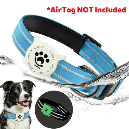 Taakcc Reflective Dog Collar with Luminous AirTag Holder, Waterproof Soft Padding, and Safety Buckle - AirTag Tracker Case for Dogs