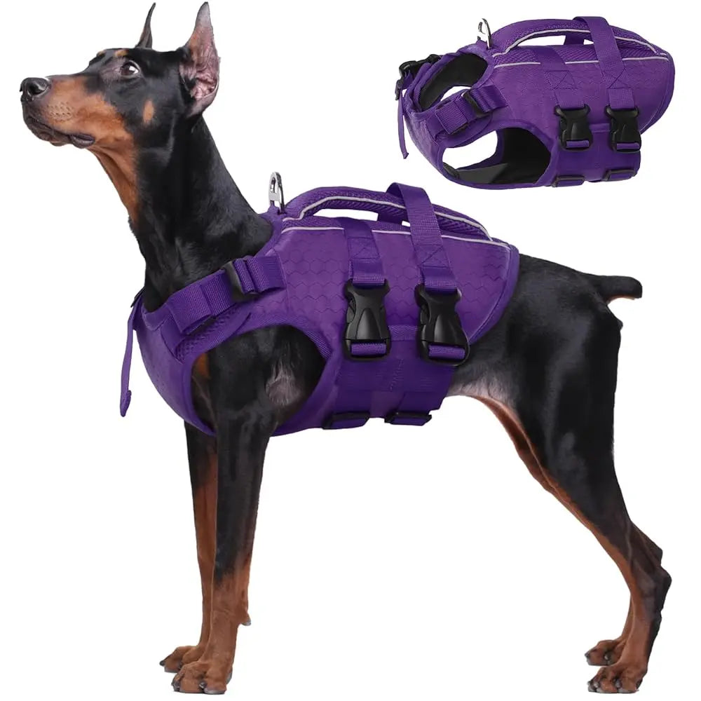 Kuoser Dog Life Jacket High Buoyancy, Reflective Dog Life Vest for Swimming Boating, Adjustable Small Medium Large Dog Lifejacket, Lightweight Dog Life Preserver Rescue Handle Spring Summer Pool