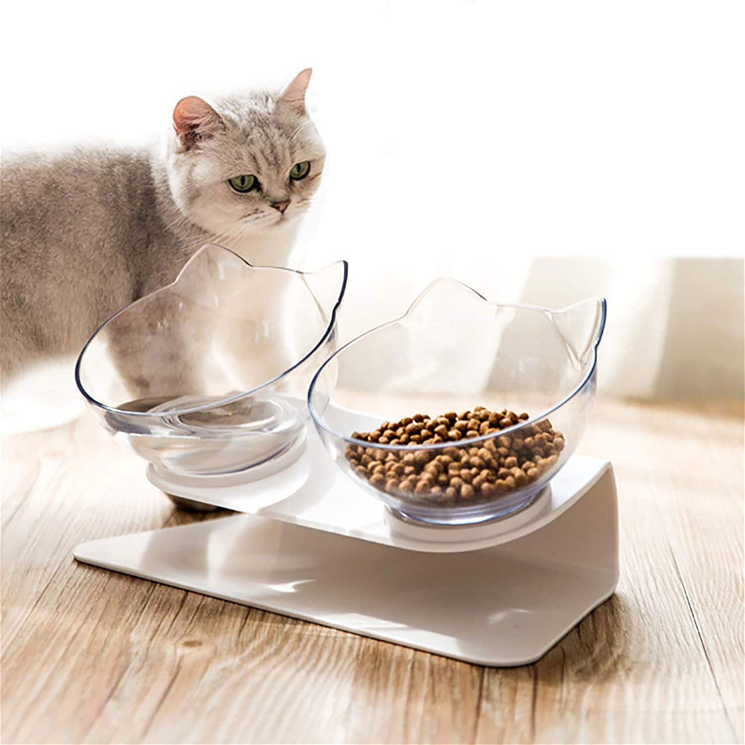 Elevated Cat Feeder Stand with Clear Bowl