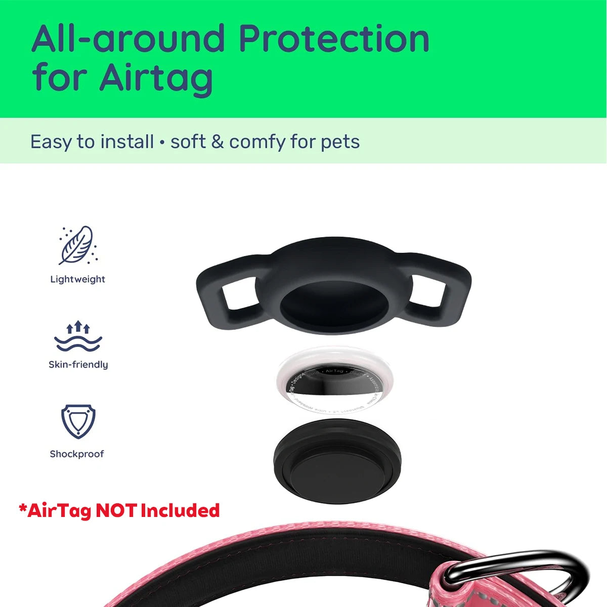 Taakcc Reflective Dog Collar with Luminous AirTag Holder, Waterproof Soft Padding, and Safety Buckle - AirTag Tracker Case for Dogs