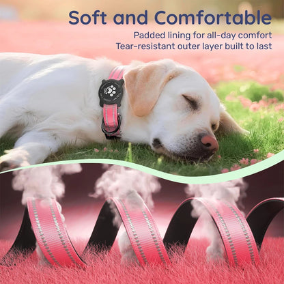 Taakcc Reflective Dog Collar with Luminous AirTag Holder, Waterproof Soft Padding, and Safety Buckle - AirTag Tracker Case for Dogs