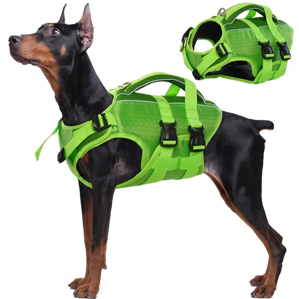 Kuoser Dog Life Jacket High Buoyancy, Reflective Dog Life Vest for Swimming Boating, Adjustable Small Medium Large Dog Lifejacket, Lightweight Dog Life Preserver Rescue Handle Spring Summer Pool