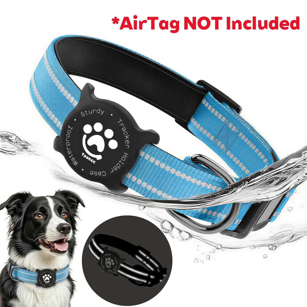 Taakcc Reflective Dog Collar with Luminous AirTag Holder, Waterproof Soft Padding, and Safety Buckle - AirTag Tracker Case for Dogs