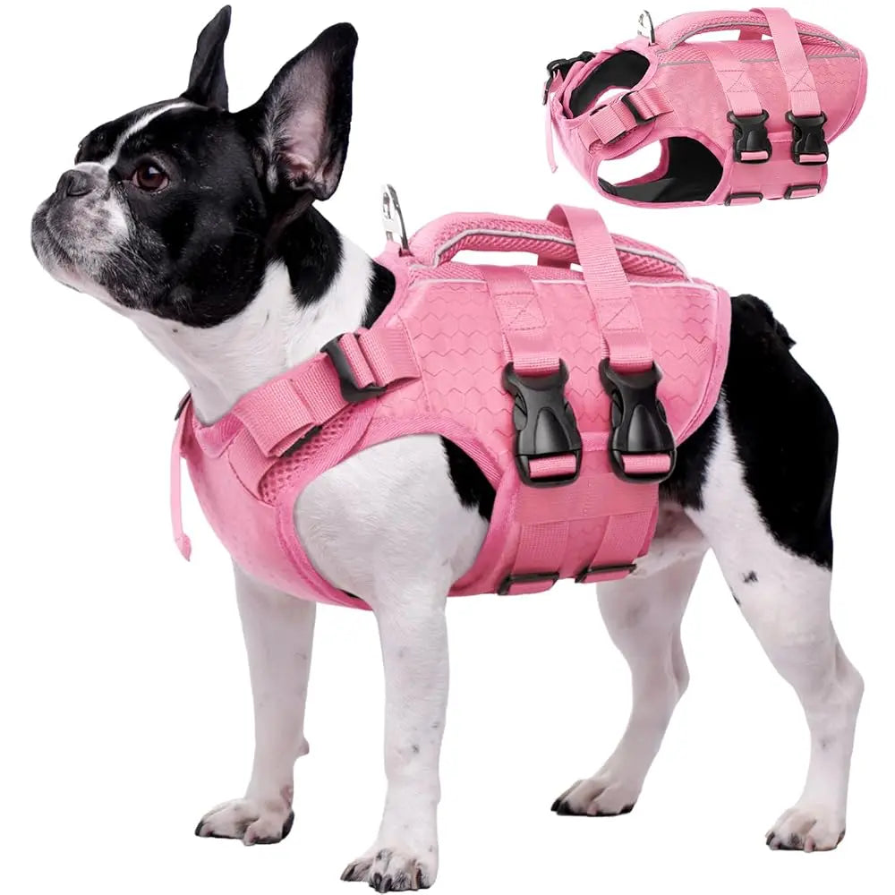 Kuoser Dog Life Jacket High Buoyancy, Reflective Dog Life Vest for Swimming Boating, Adjustable Small Medium Large Dog Lifejacket, Lightweight Dog Life Preserver Rescue Handle Spring Summer Pool